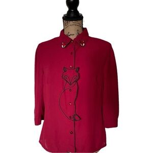 Royal Monk Women's Red Fox Embroidered Blouse